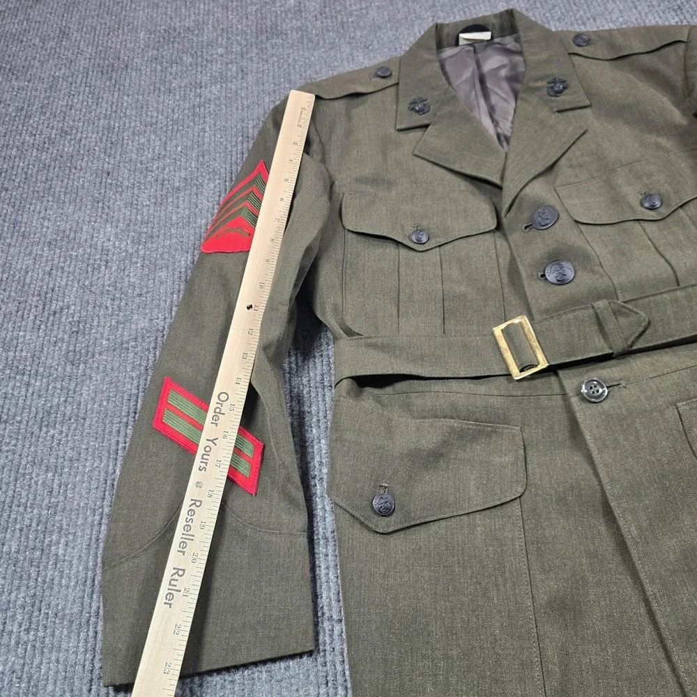 WWII Era USMC Enlisted Service Coat 44S Wool Sgt‎ Chevron Patches Green Vintage